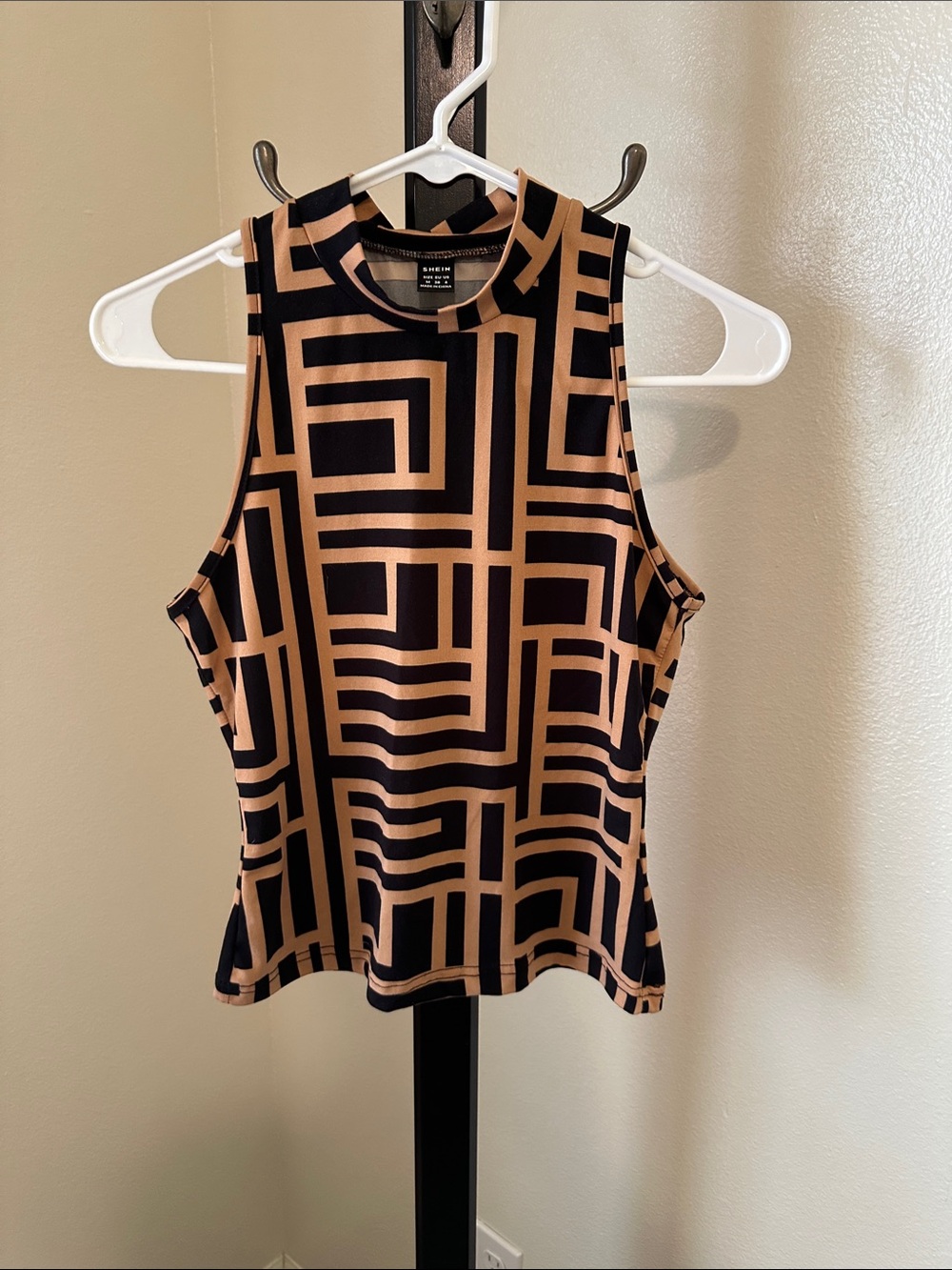 SHEIN Black and Tan Geometric Mock Neck Tank